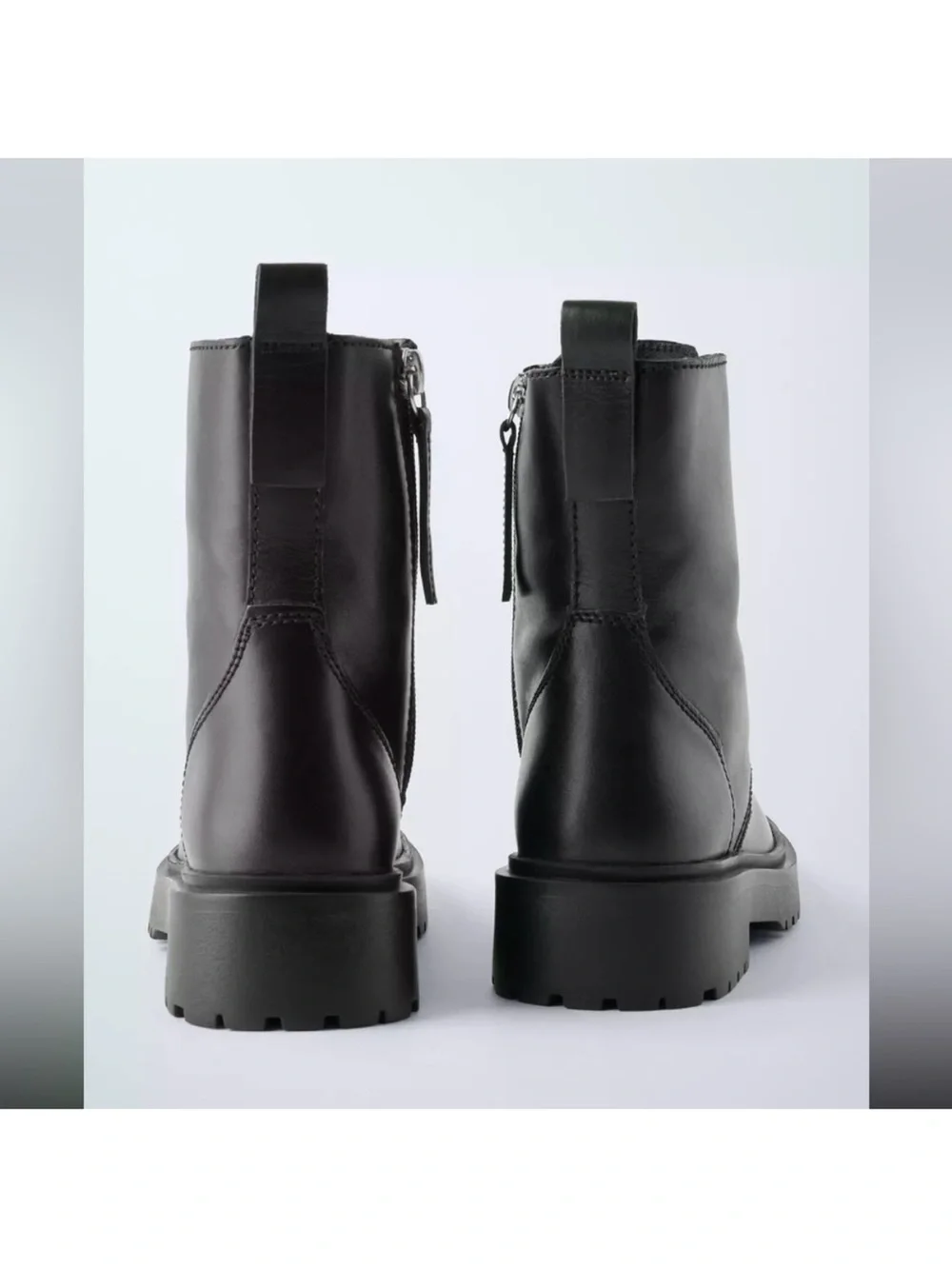 New ZARA Black Lace-Up Combat Boots